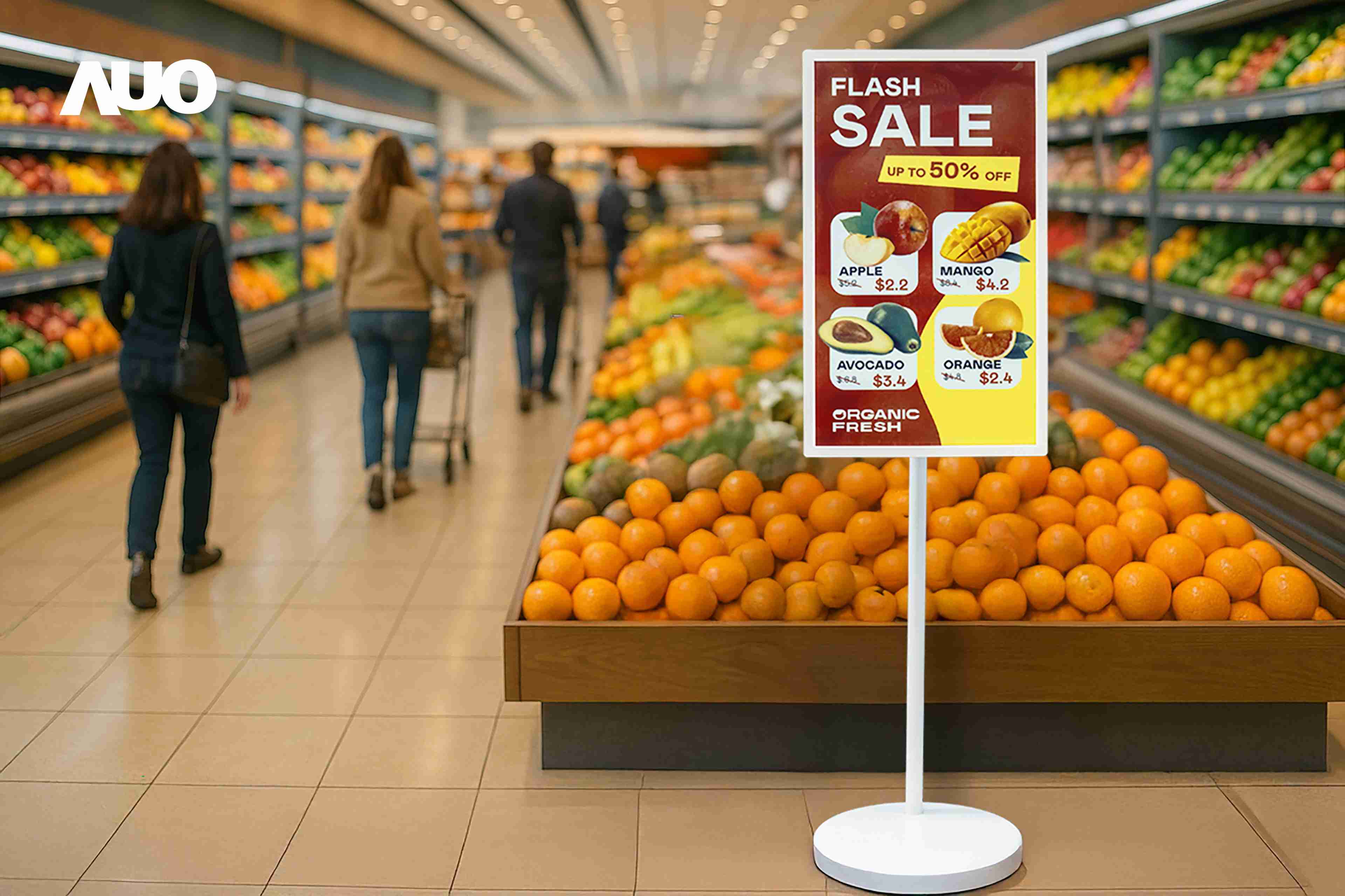 达擎首亮相低功耗、、、全彩的〝aecoPost电子纸解决方案〞，，，仅在更新画面时需要微量的电力驱动，，，，无需布建电线的便捷设计，，，使其可灵活应用、、、、随意置放，，，，并可透过云端或行动装置app，，轻松管理及排程广告内容，，晋升店头营销利器。。